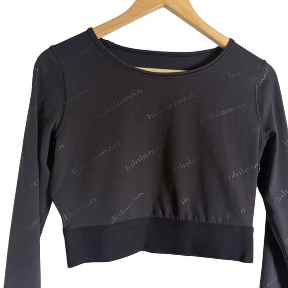 Lululemon Wunder Train Cropped Special Edition Black Logo Long Sleeve Top 6 - Picture 4 of 6